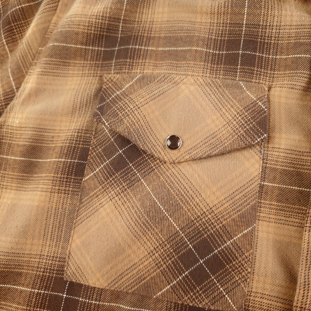 Dixxon Flannel Co Shirt Mens XL Form & Function Brown Plaid Pearl Snap Pockets - Picture 3 of 13